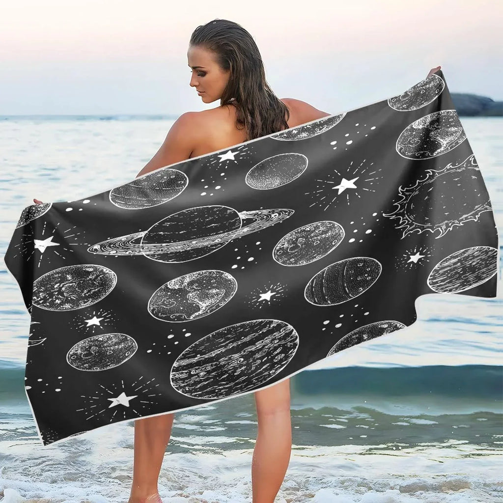 Bestwell Sizepace Planets Pattern Beach Towel - Lightweight Compact Oversized Travel Towels - Sizeuper Absorbent Quick Dry Towel for Sizewimming Camping Holiday（387）