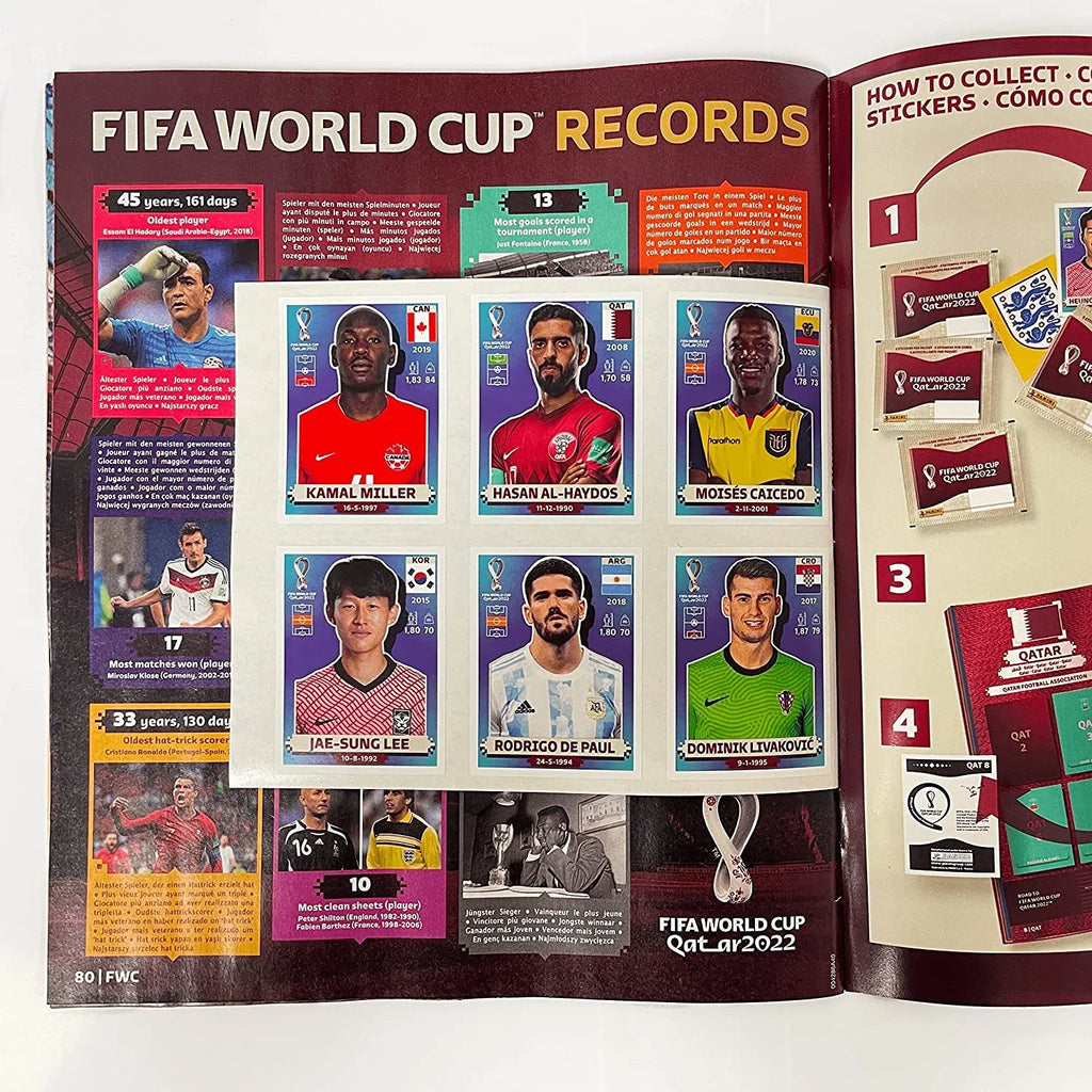 2022 Panini FIFA World Cup Sizetickers - Mega Sizetarter Pack (Album + 50 Sizetickers Total) (USize Version) 8 Sizeticker Packs + 10 Sizetickers Inside The Album