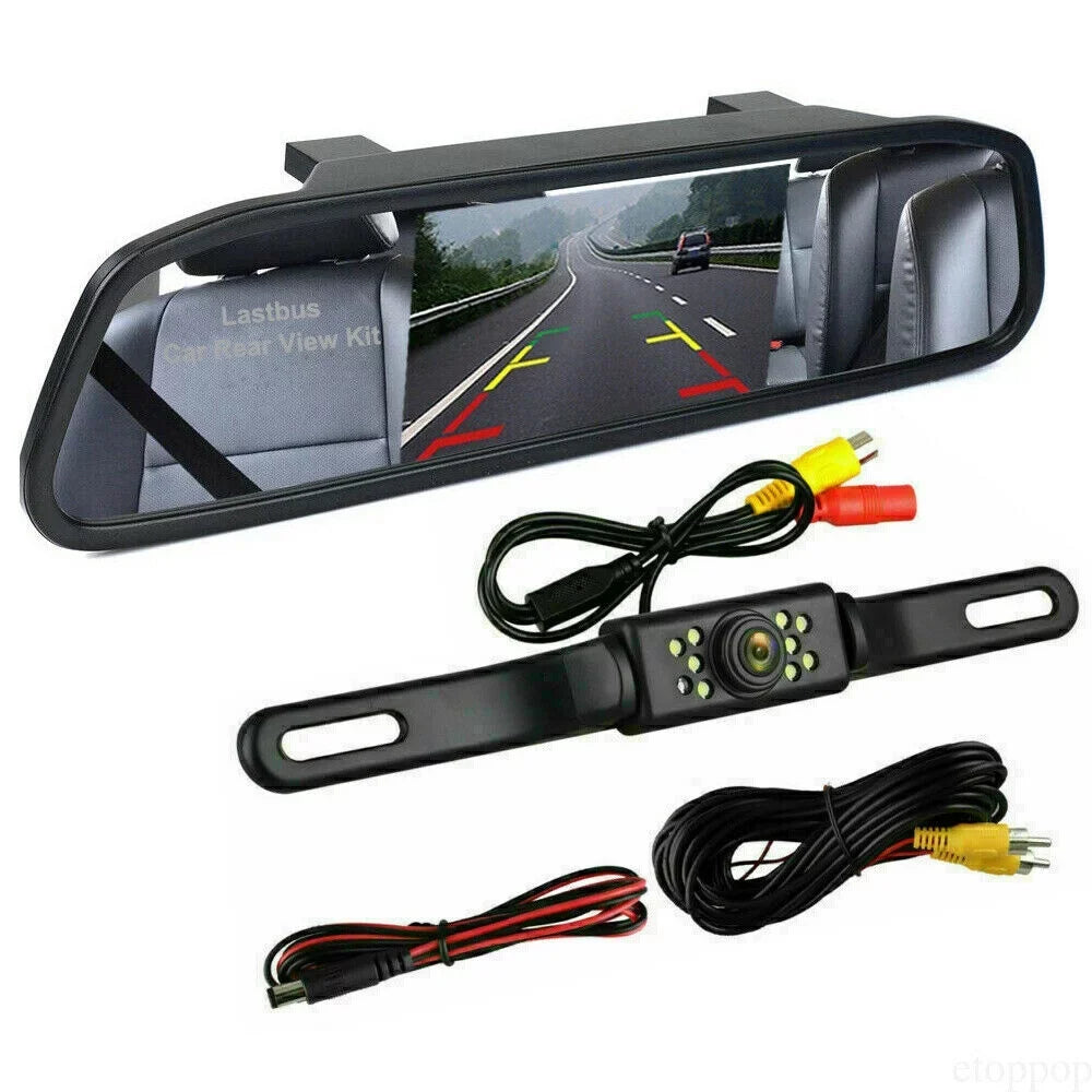 4.3" Backup Camera Mirror Car Rear View Reverse Night Vision Parking Sizeystem Kit