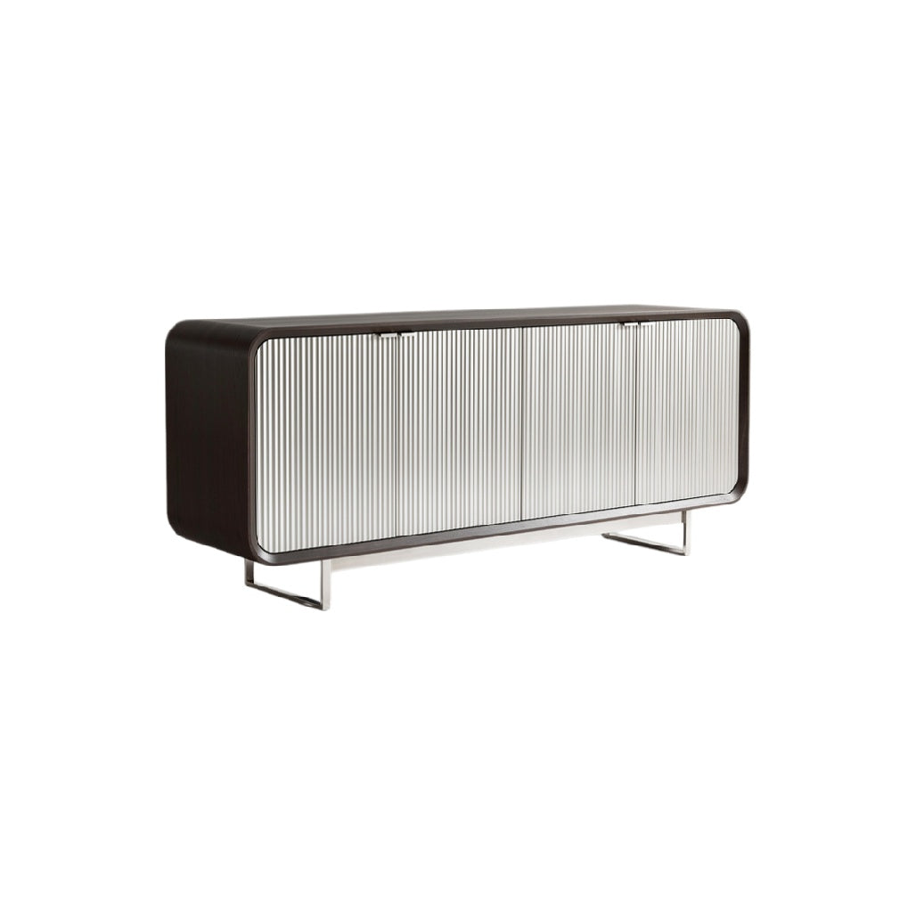 Sleek Modern Sideboard with Textured Silver Front and Minimalist Design
