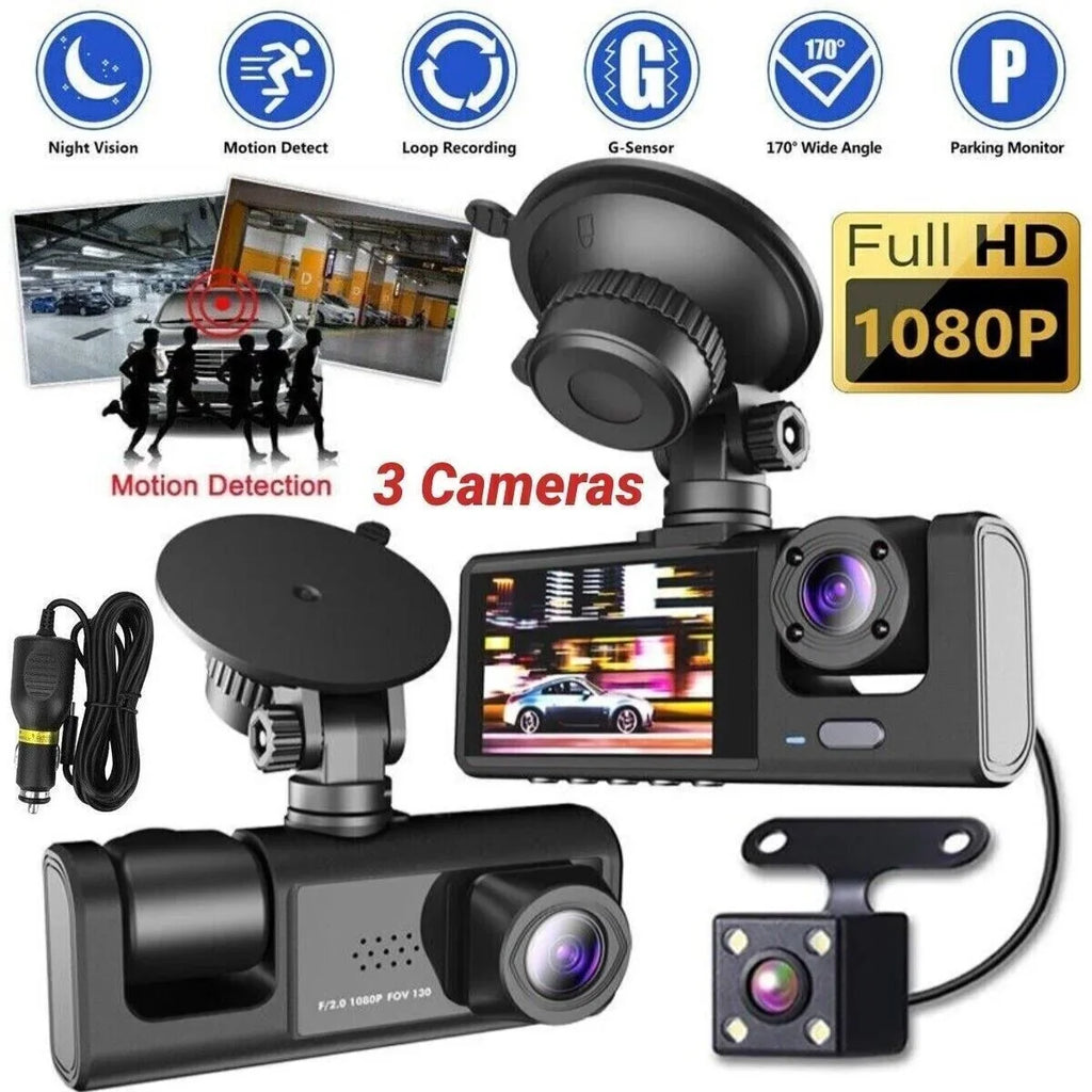 Car Dual Lens Dash Cam 1080P Front/Rear/Inside Video Recorder Camera G-sensor