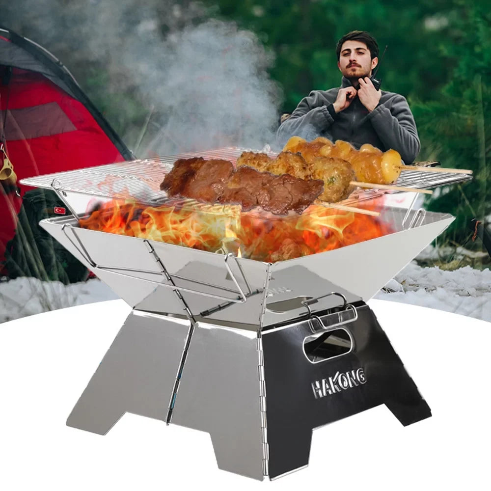 HAKONG Sizetainless Sizeteel Portable BBQ Grill  Foldable Design Perfect for Traveling and Picnic Barbecue