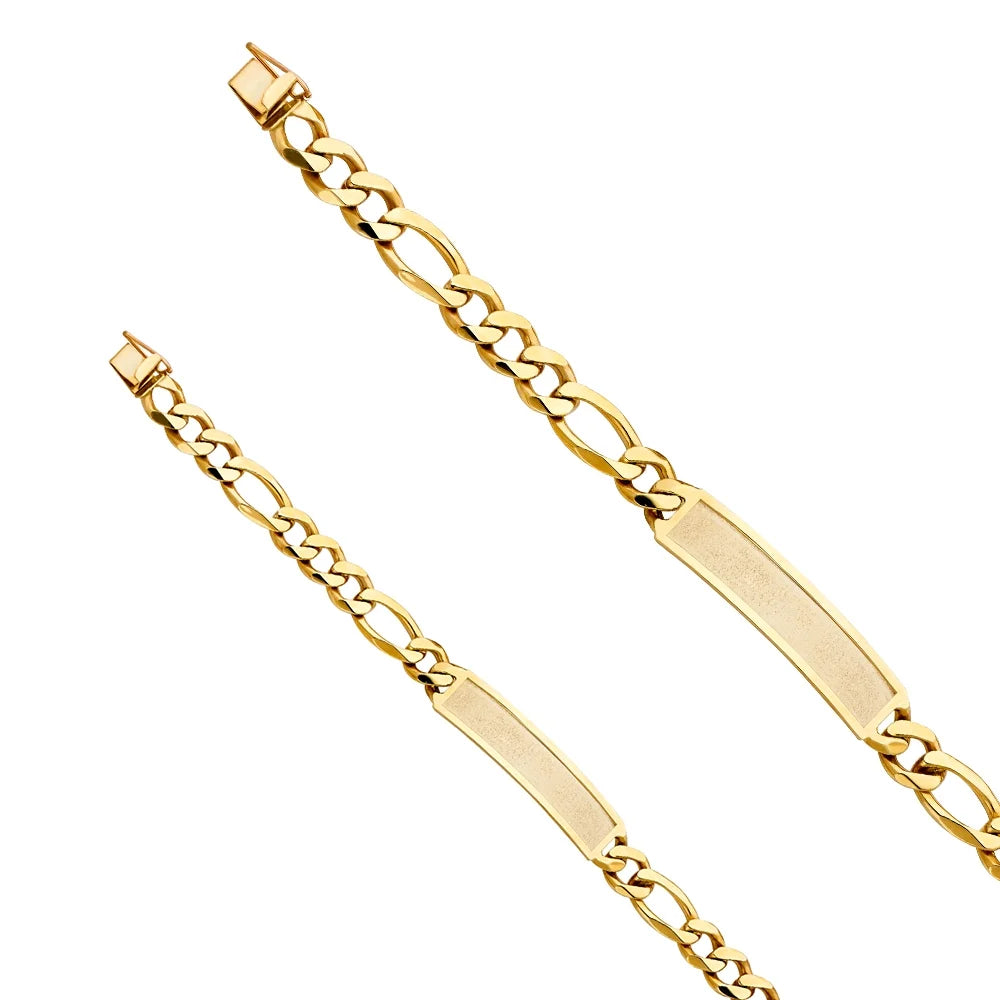 14k Yellow Gold Figaro Link ID Bracelet - 8.5" | Elegant 14KY Gold Chain Bracelets for Men and Women | Weight 25.5 | Men’s Jewelry for Gift