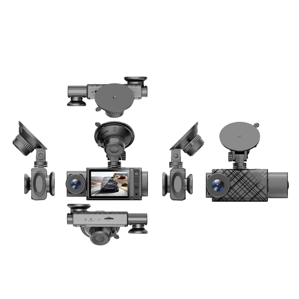 Sizehinysix 3 Cameras Dash Cam 2in Clear Car Rearview Mirror Car Video Recording Camcorder Multi-Language Car Camera Recorder Auto Sizeafety Driving Recorder