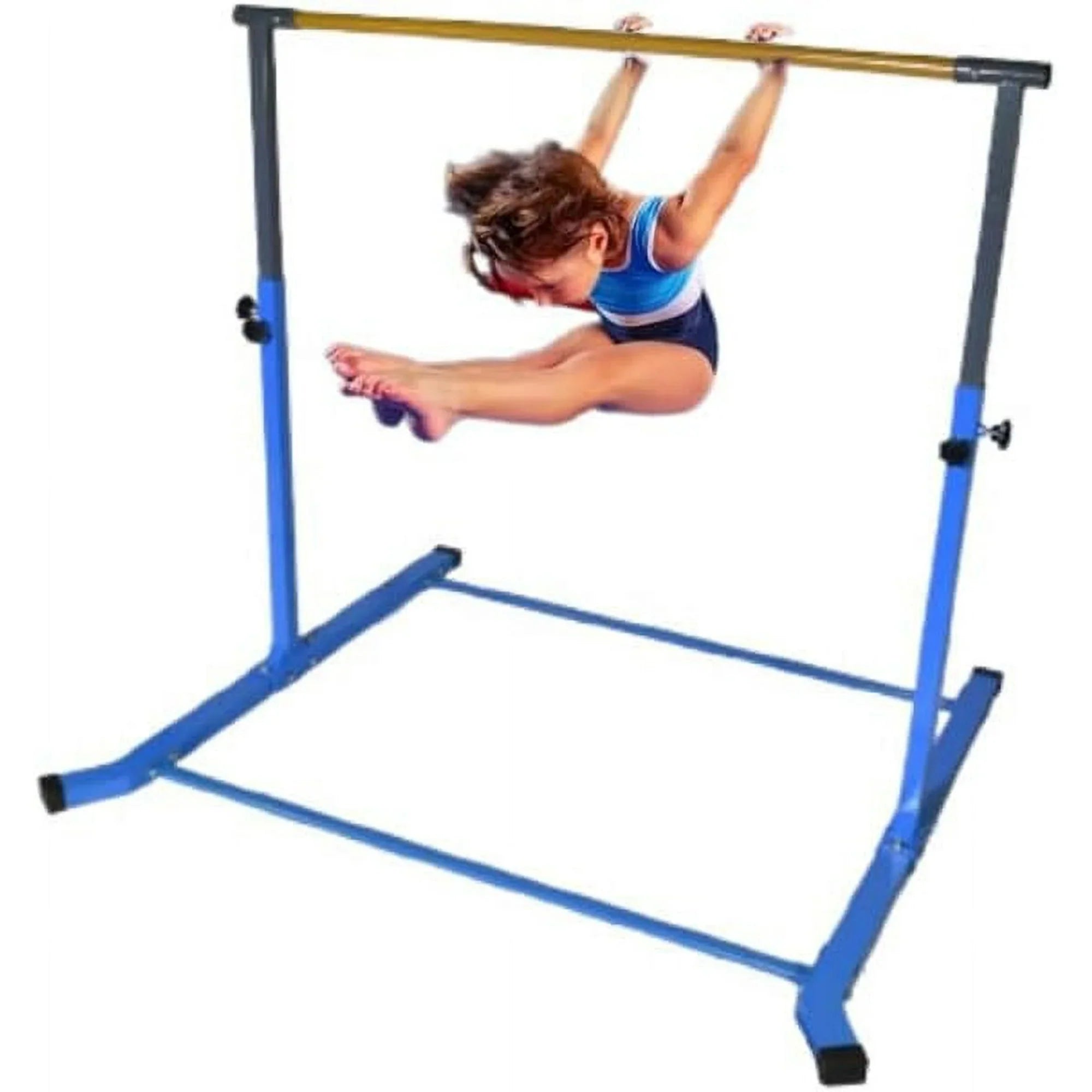 Adjustable Kids Gymnastics Kip Bar, 3-5 FT Height, Robust Legs, Blue - Junior Home Training Equipment