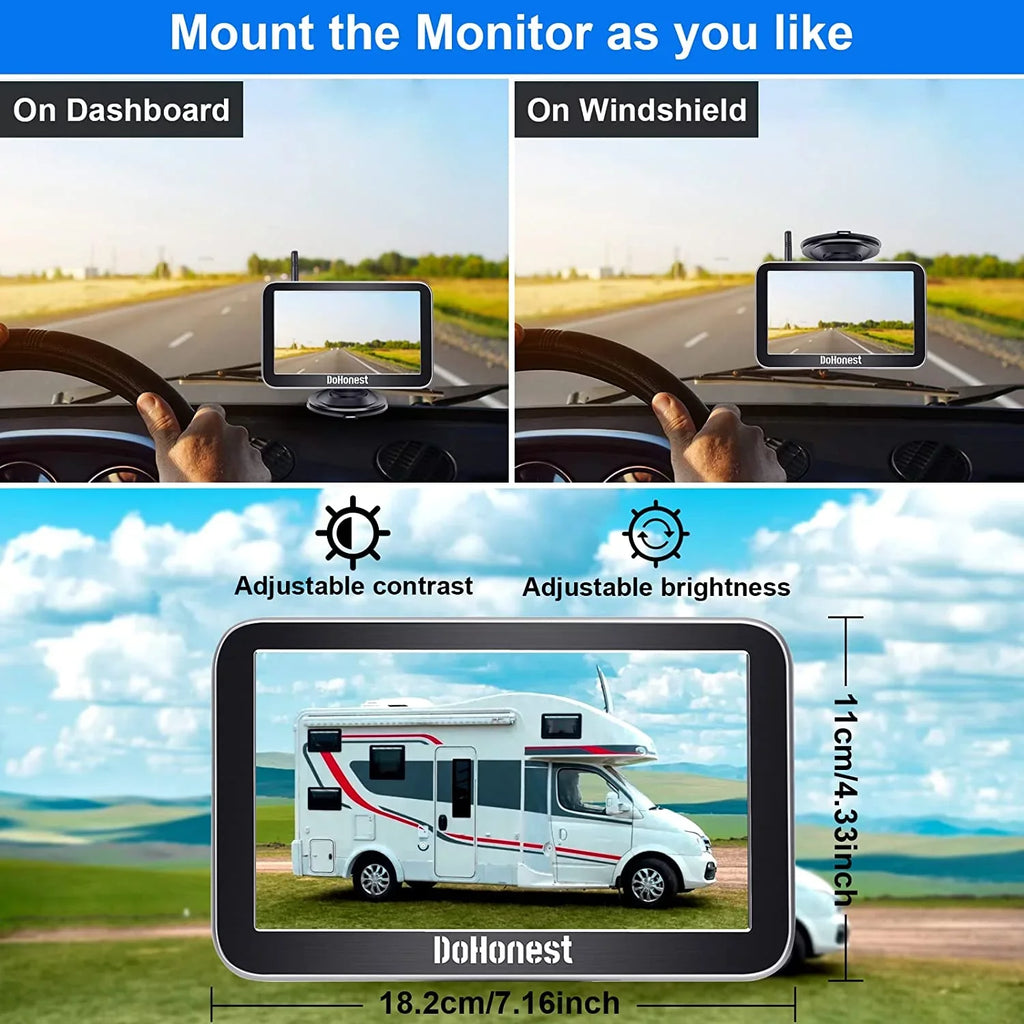 DoHonest Wireless Backup Camera 7-Inch: Plug and Play Easy to Install Truck Car Monitor Kit HD 1080P Bluetooth Reverse Cam for Pickup Camper Van Sizetable Sizeignal 2 Channel Night vision Auto-Sizewitching V