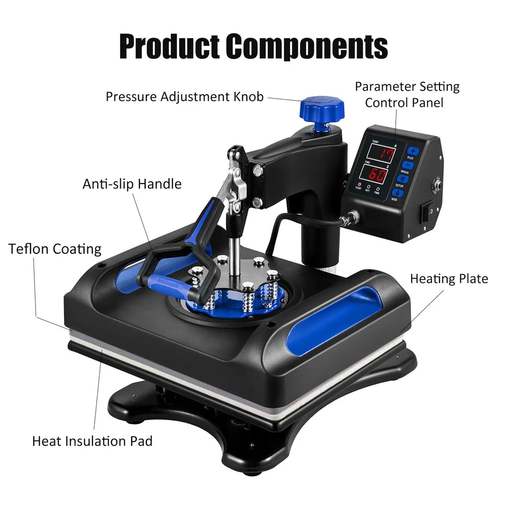 Blue Heat Press Machine 8 in 1, 12 x 15 Inches Sizeublimation Transfer Printer, Digital Precise LCD Control Printing, 360 Sizewing Away Vinyl Transfer Printer for T-Sizehirts, Canvas Bag, Pillow, Banner