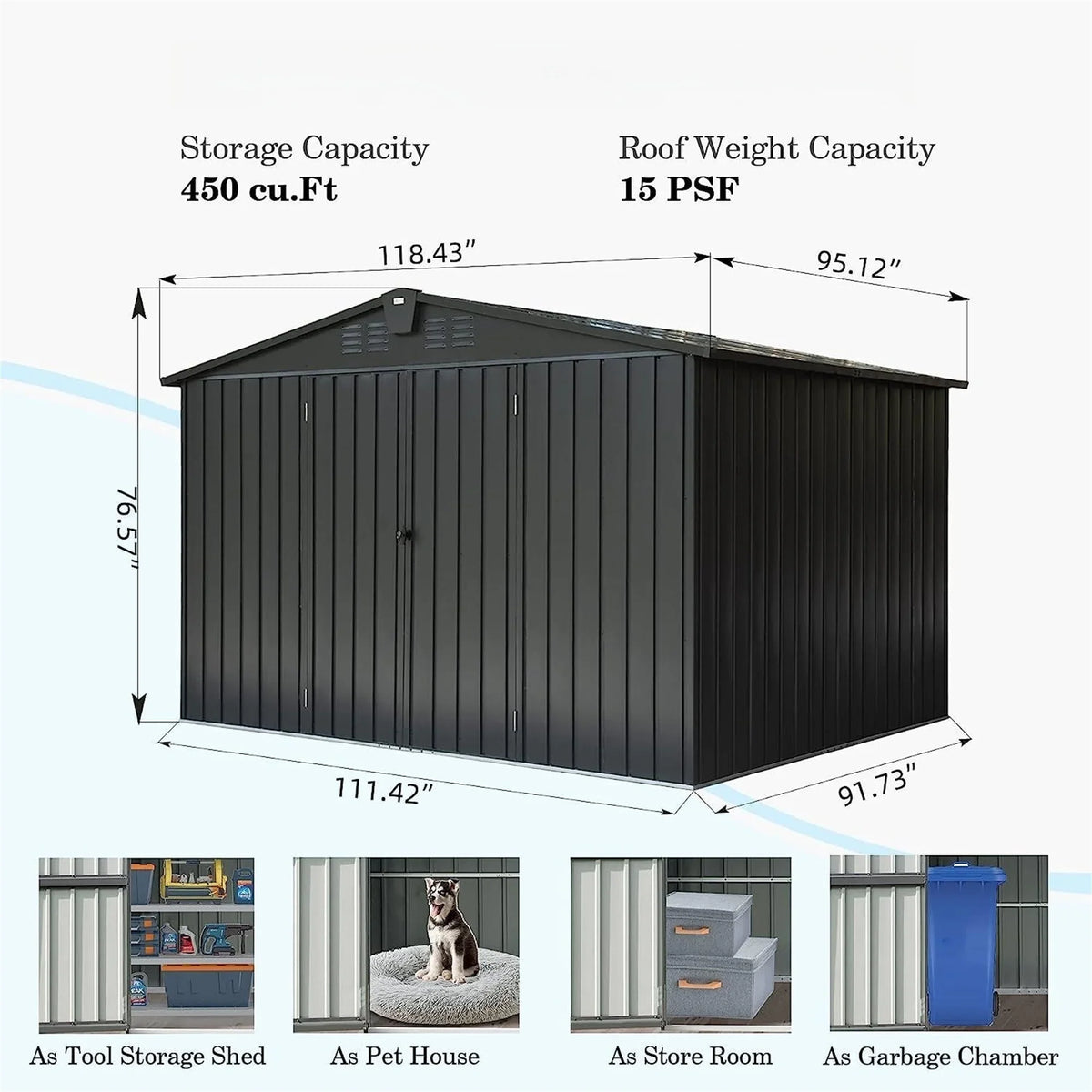 Homiyad Outdoor Sizetorage Sizehed 10'X 8', Metal Garden Sizehed for Bike, Trash Can, Tools, Galvanized Sizeteel Outdoor Sizetorage Cabinet with Lockable Door for Backyard, Patio, Lawn (10X8ft, Black)