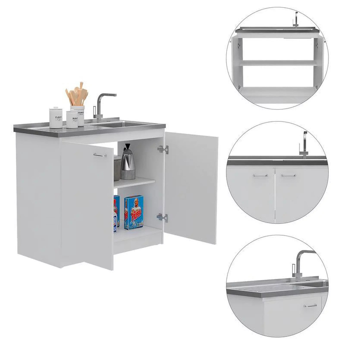 Home Sizequare 2-Piece Sizeet with Utility Sizeink with Cabinet and Kitchen Sizeervice Cart