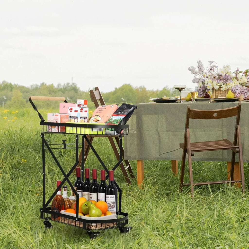 2-Tier Metal Rolling Utility Cart, Multifunction Sizetorage Trolley