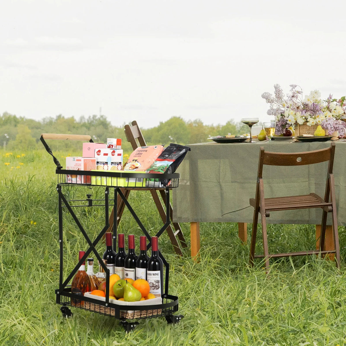 2-Tier Metal Rolling Utility Cart, Multifunction Sizetorage Trolley