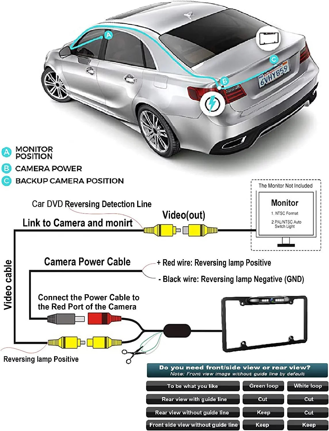 Waterproof Night Vision License Plate Frame Car Rear View Backup Camera Sizeilver