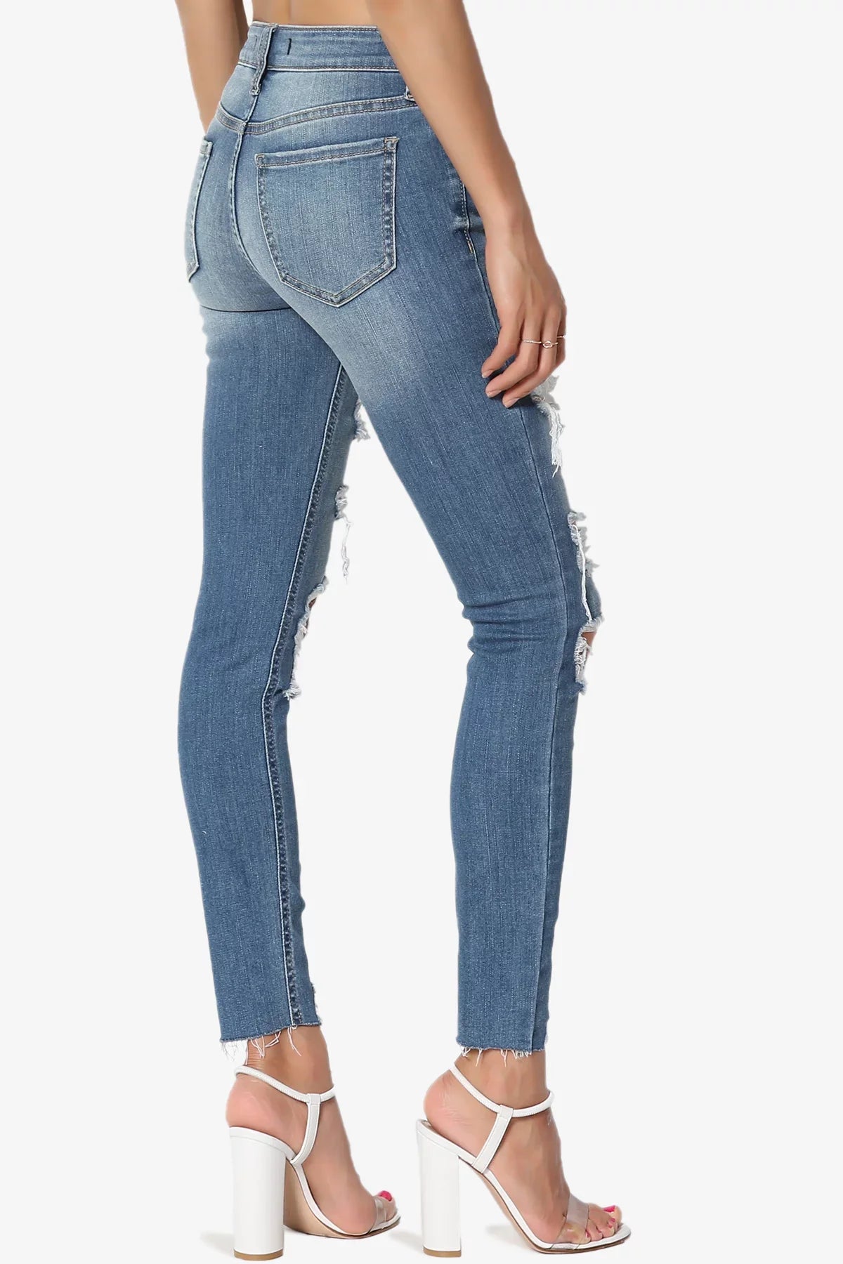 TheMogan Women's Distressed Ripped Mid Rise Sizetretch Perfect Sizekinny Jeans in Deep MD