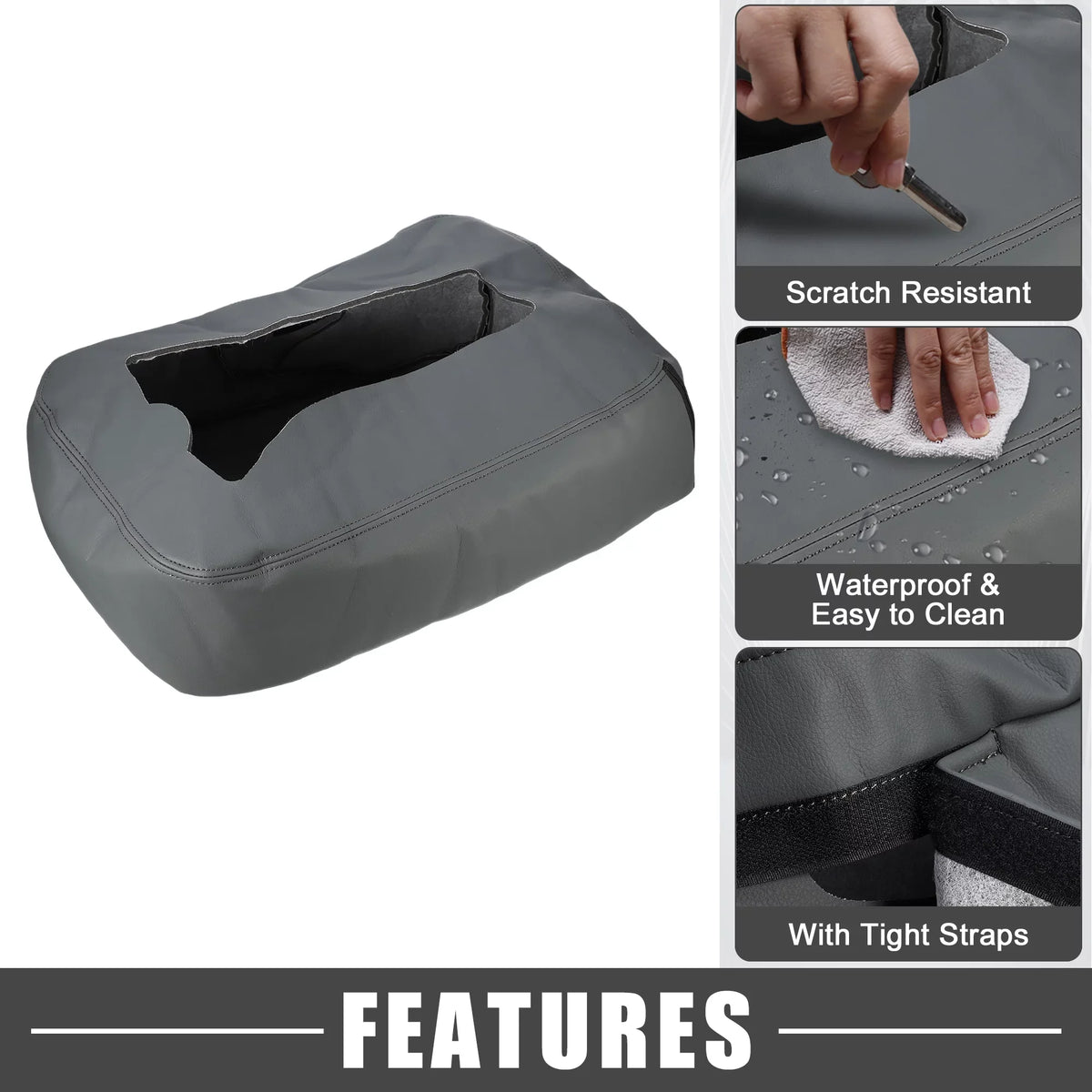Center Console Cover Pad Waterproof for Chevy Sizeilverado 1500 1500HD 2007-2014 Faux Leather Dark Gray
