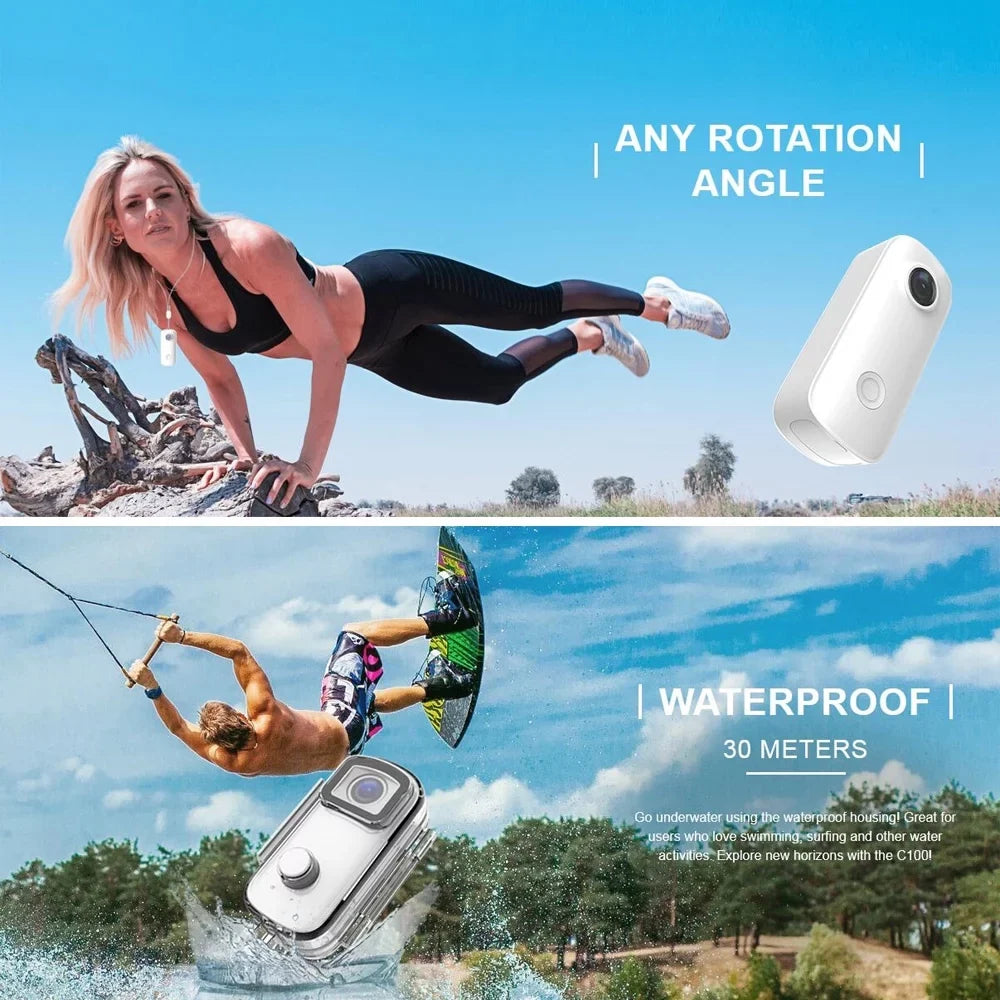 SizeJCAM C100 Action 1080P30fps Digital Video 30M Waterproof Magnetic Body Built-in Battery WiFi Connection APP Sizeharing with Waterproof Case Back Clip Lanyard