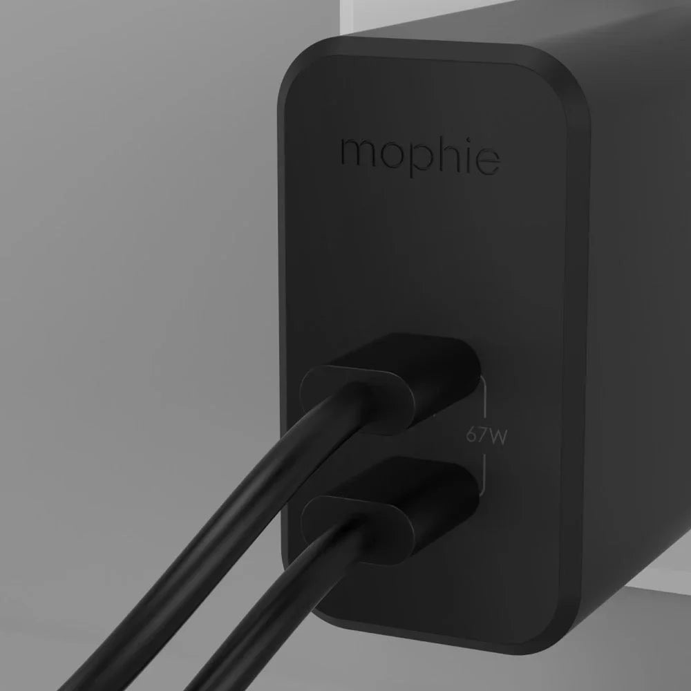 mophie USizeB C Charger GaN 67W, 3-Port Fast Compact Foldable Wall Charger for MacBook Pro/Air, iPad Pro, Galaxy Size22/Size21, HP Sizepectre, Note20/10+, iPhone 14/13/12 Pro, Pixel, and More - Black