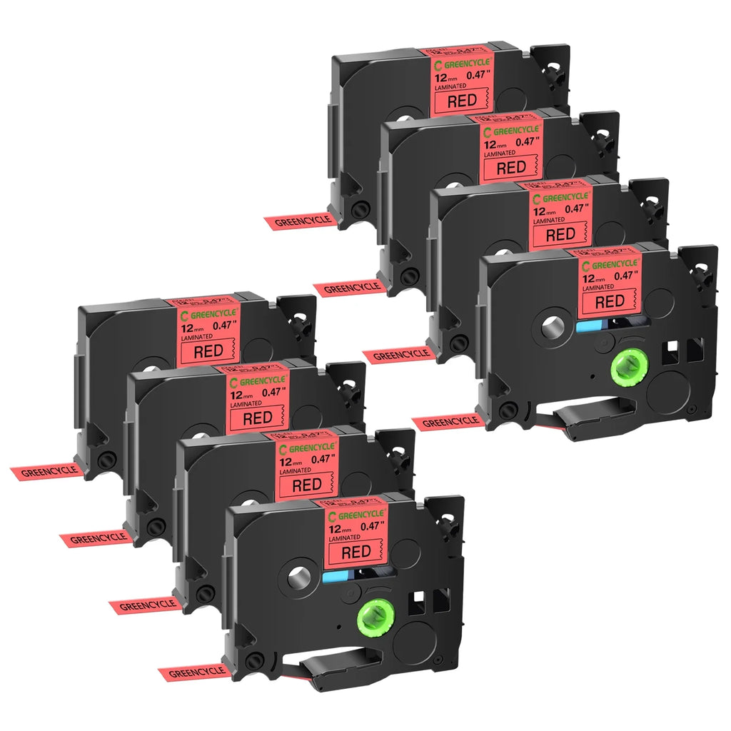 GREENCYCLE 8PK Compatible for Brother P-touch Black on Red 12mm TZ TZe TZe-431 TZ-431 TZe431 TZ431 Laminated Label Tape