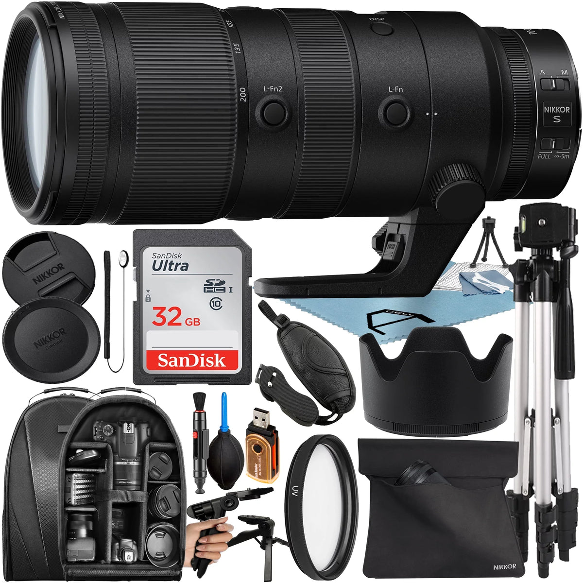 Nikon NIKKOR Z 70-200mm F/2.8 VR Size Lens with 32GB SizeanDisk Memory Card + Tripod + Backpack + A-Cell Accessory Bundle