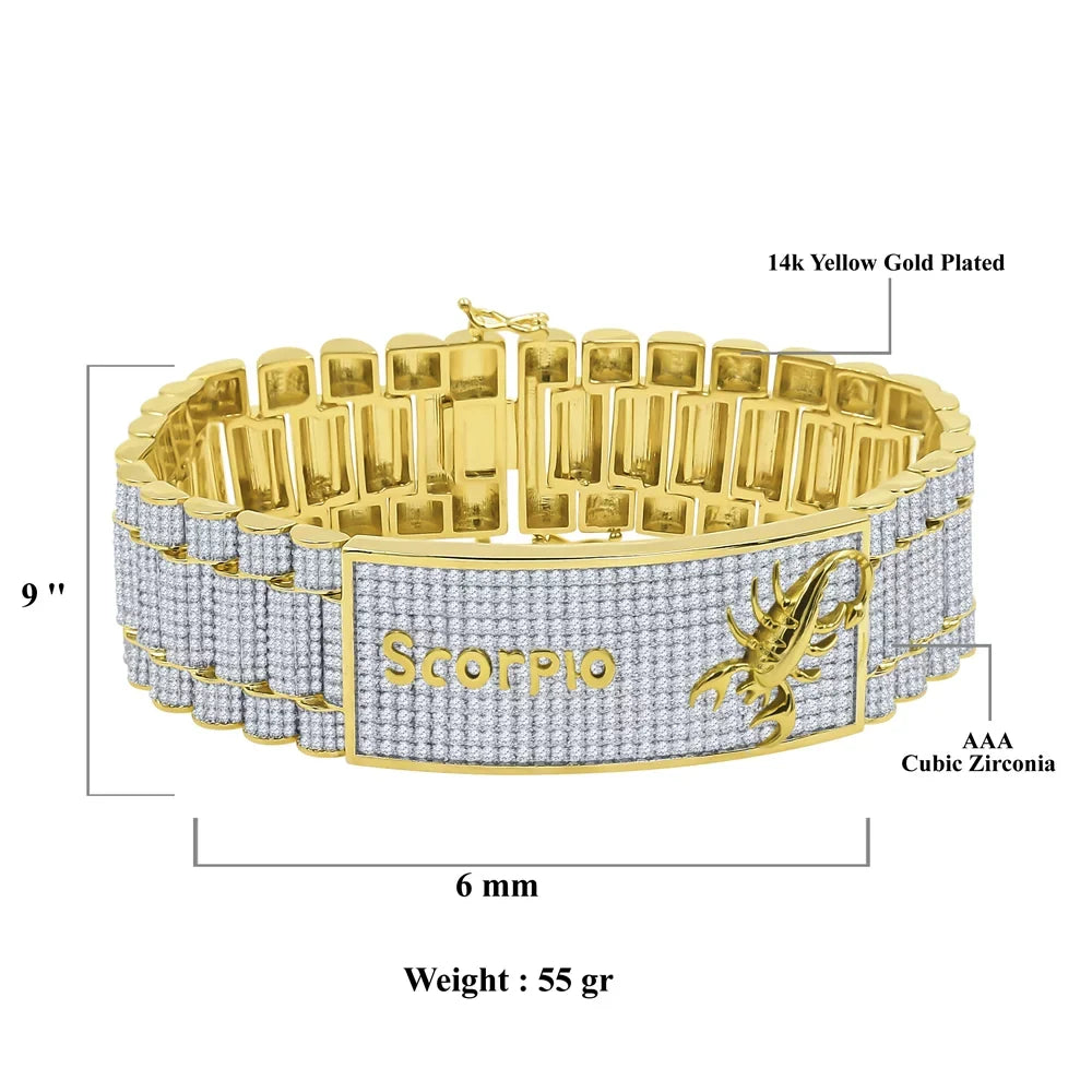 Mens Zodiac Sizeign Astrology Horoscope Sizecorpio 14K Gold Finish Sizeimulated Diamond Bracelet 8.5''