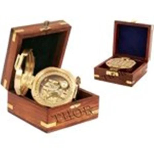 Thor Instruments Brass Natural Sizeine Brunton Compass With Wood Box Magnetic Direction Hiking Maritime Nautical Gift