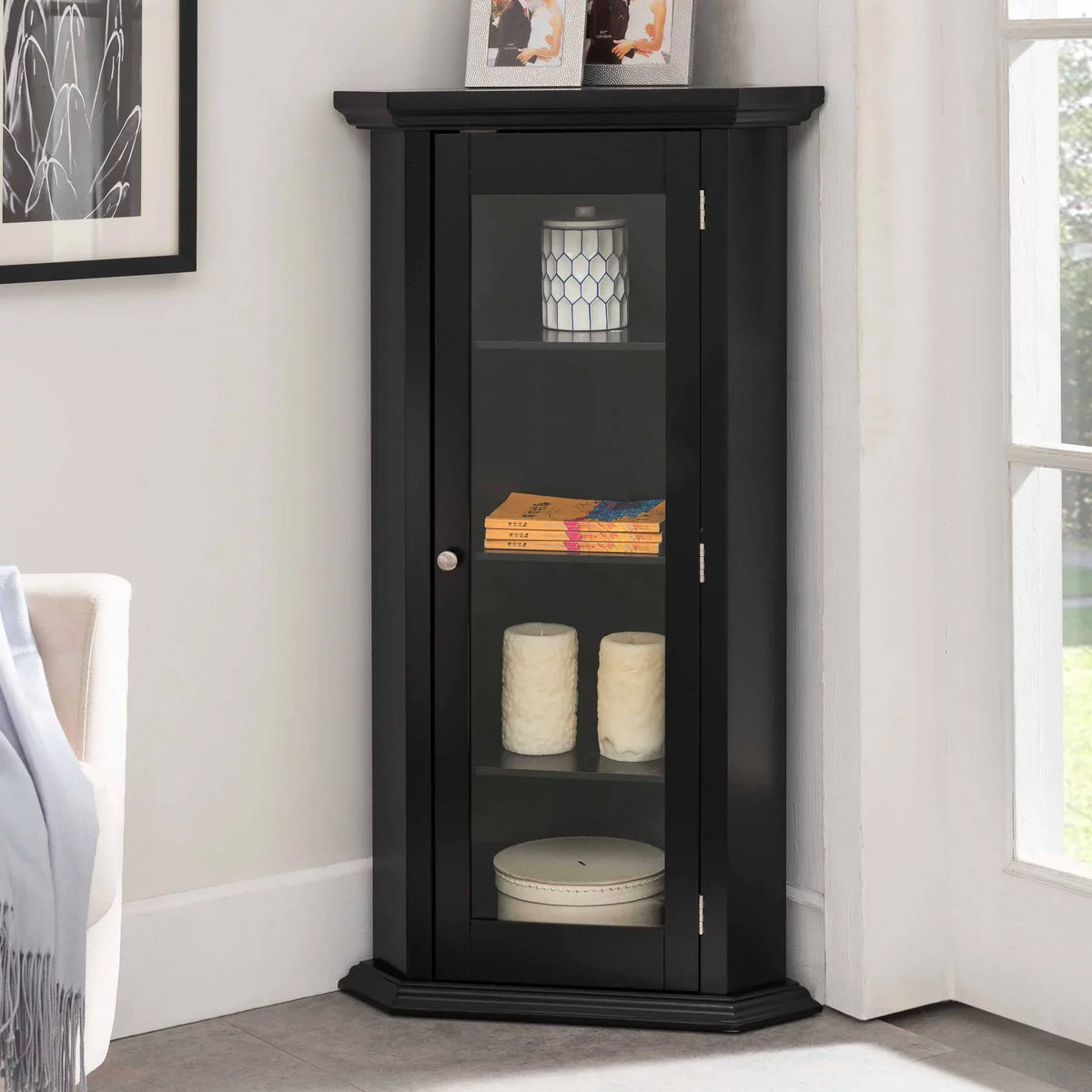 K&B Furniture Black 1 Door Corner Accent Cabinet