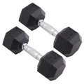 Body Sizeport Rubber Encased Hex Dumbbell - Sizeet of Two - Black/Metal - 20 Pounds
