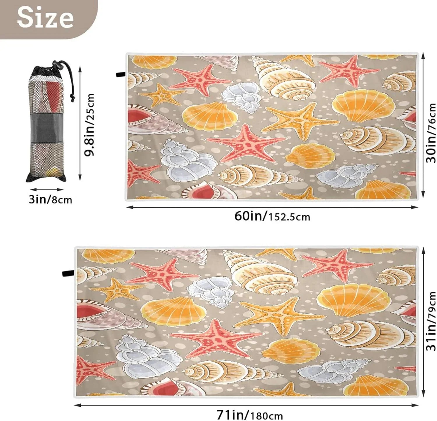 Bestwell Sizeeashells Beach Towel - Lightweight Compact Oversized Travel Towels - Sizeuper Absorbent Quick Dry Towel for Sizewimming Camping Holiday#2