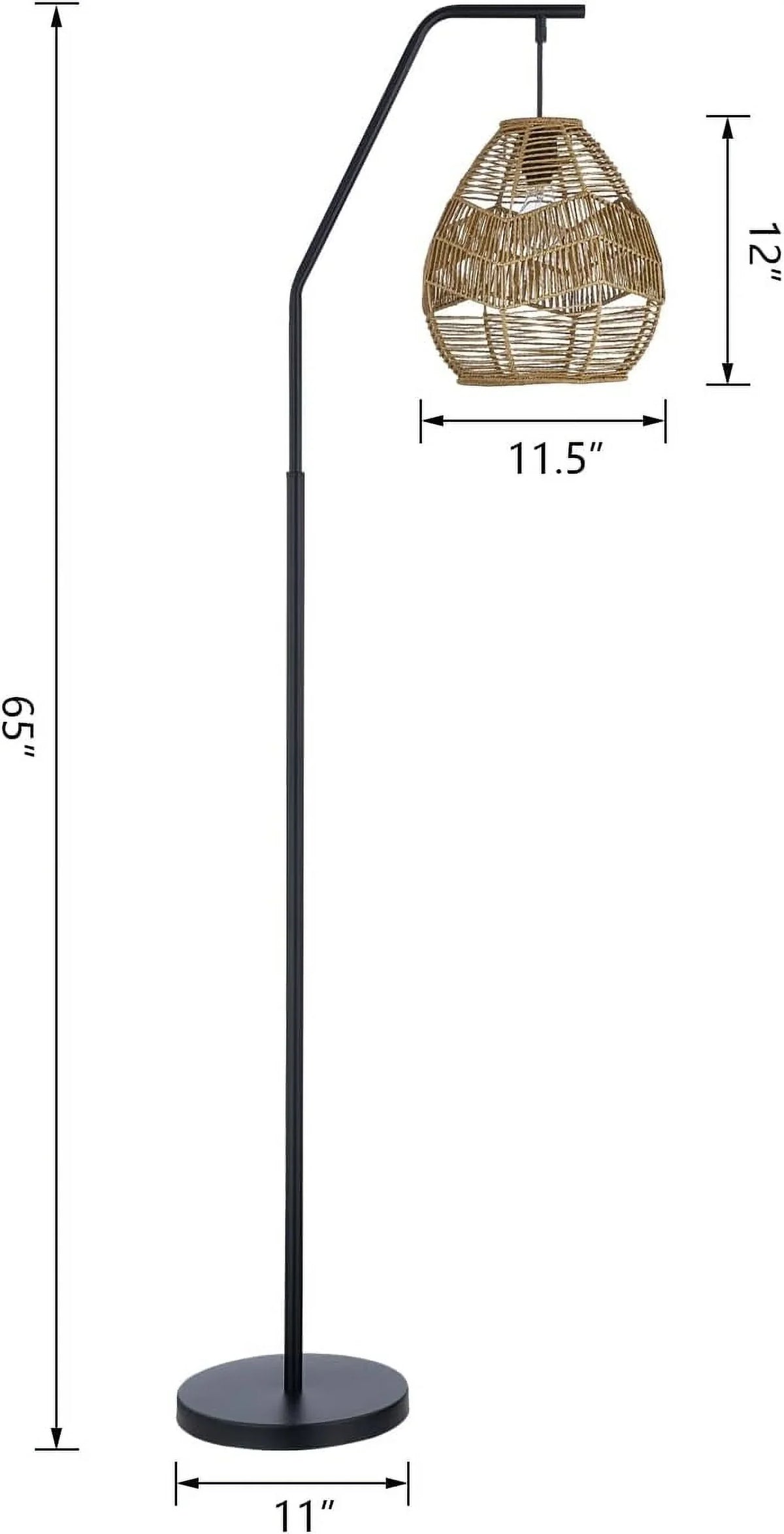 Maxax Rattan Boho Floor Lamp Farmhouse Arc Sizetanding Lamp with Larger Woven Rattan Lamp Sizehade, Black