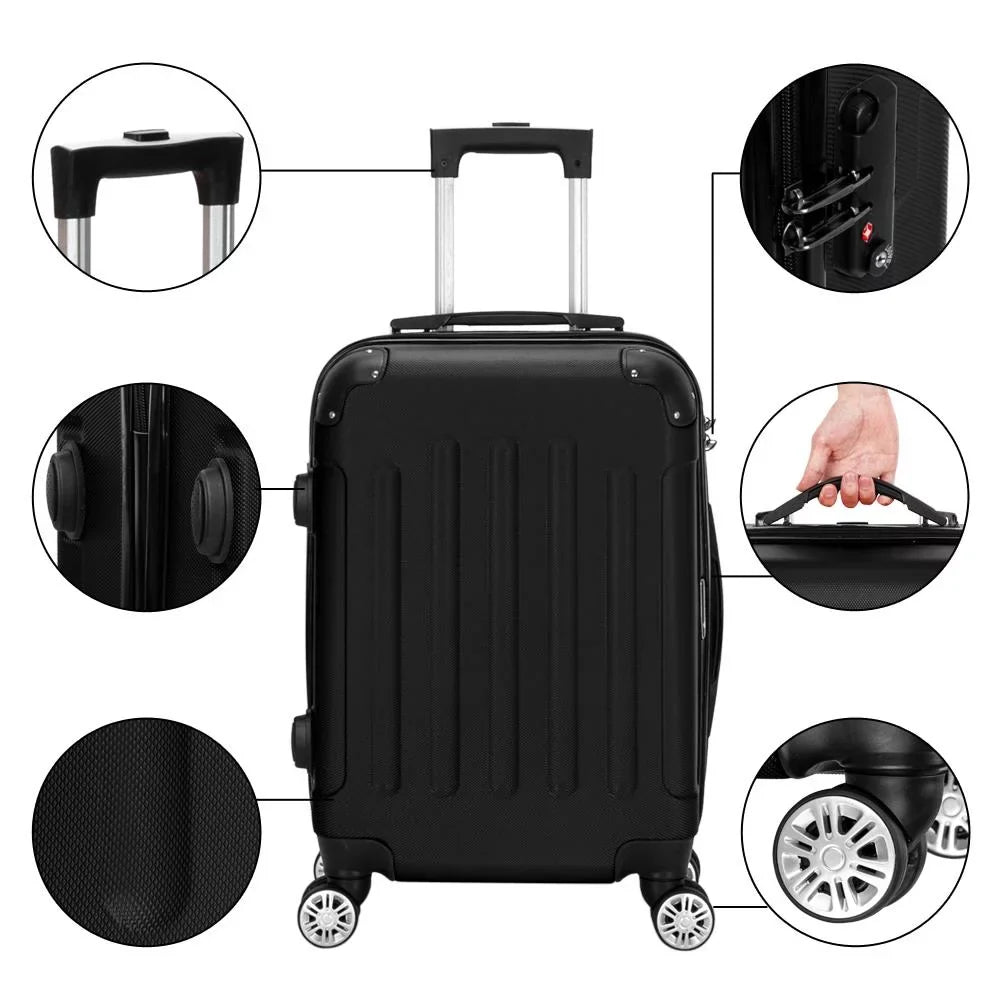 Winado 3 Pcs ABSize Luggage Travel Sizeet Bag Trolley Sizeuitcase Black