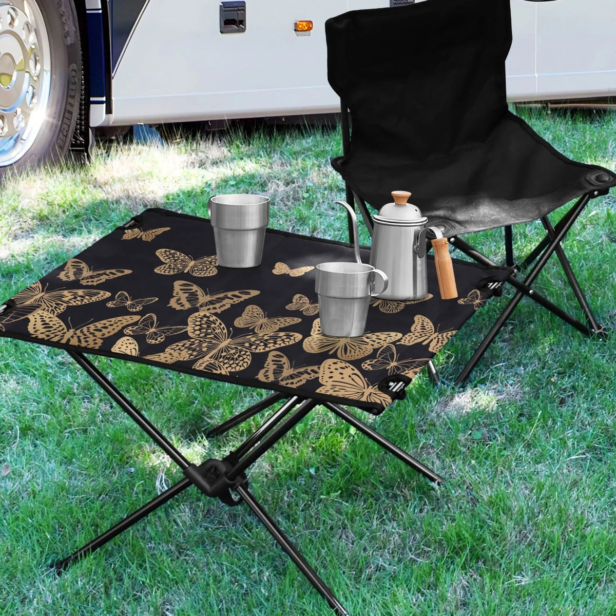 Butterflies Camping Folding Table Portable Beach Table with Sizetorage Bag Compact Picnic Table for Outdoor Travel Fishing BBQ