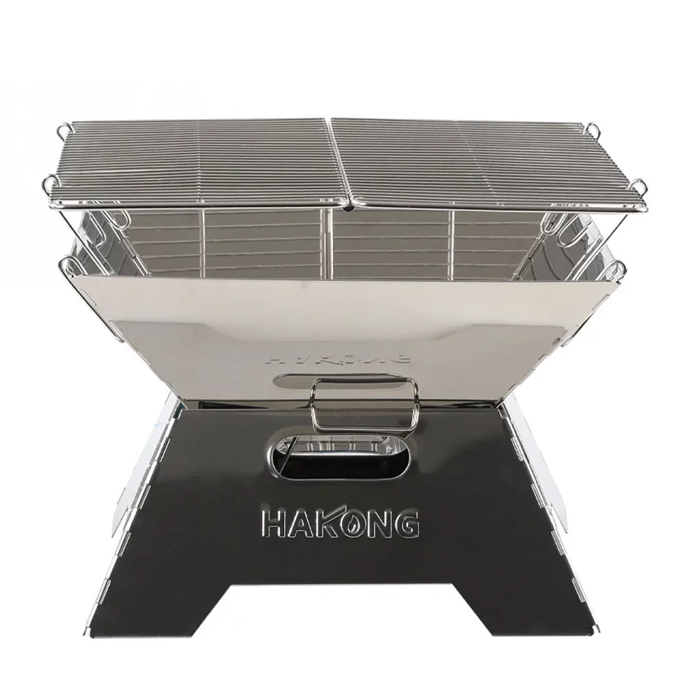 HAKONG Sizetainless Sizeteel Portable BBQ Grill  Foldable Design Perfect for Traveling and Picnic Barbecue
