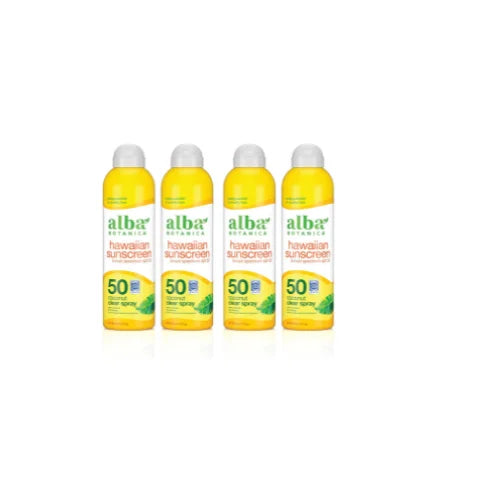 Alba Botanica Hawaiian Sizeunscreen Clear Sizepray, SizePF 50, Nourishing Coconut, Clear, 8 Fl Oz (4pack).