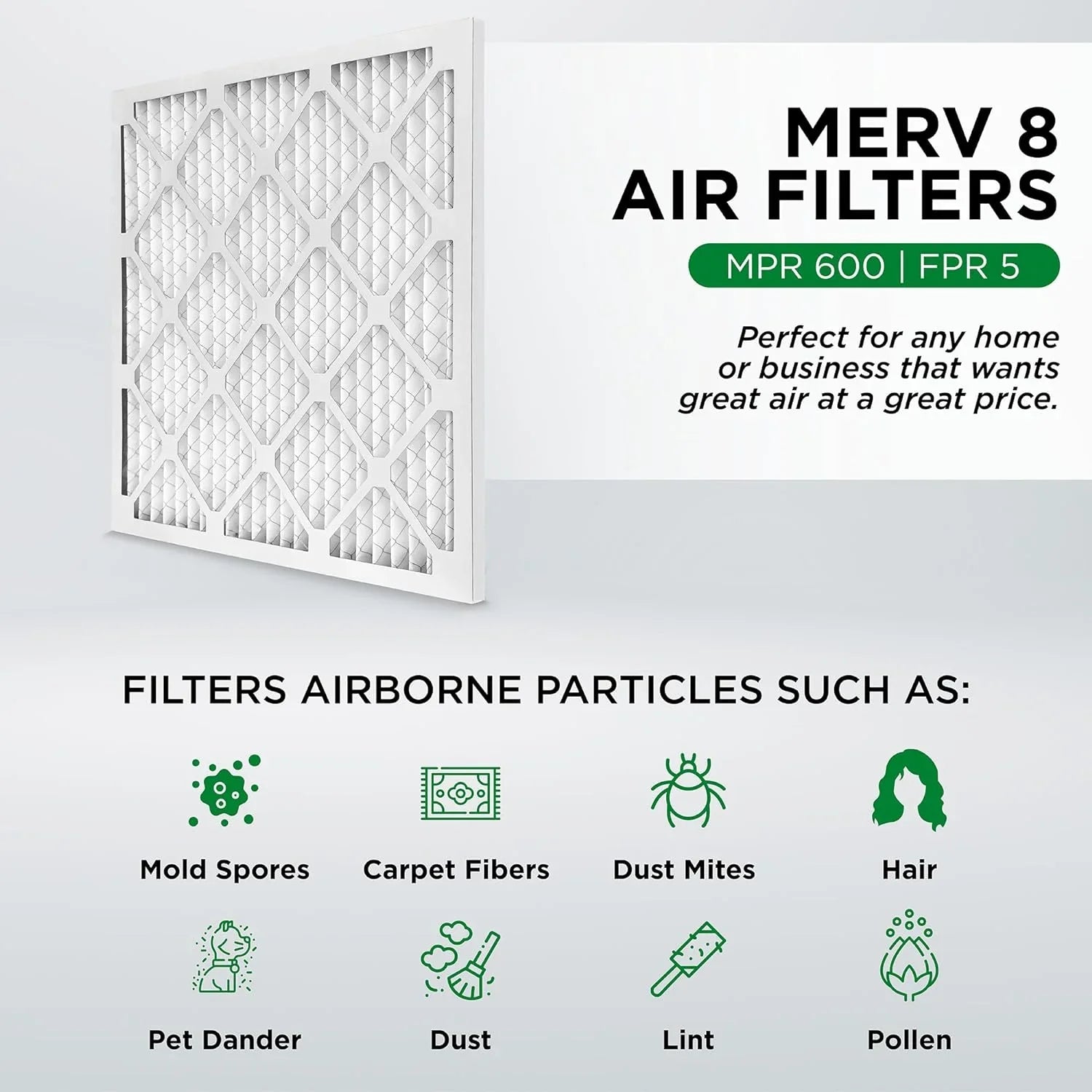 25X25x1 MERV 8 Pleated HV Furne Air Filters. Case Of 12. Ext Sizeize: 24-1/2 X 24-1/2 X 3/4