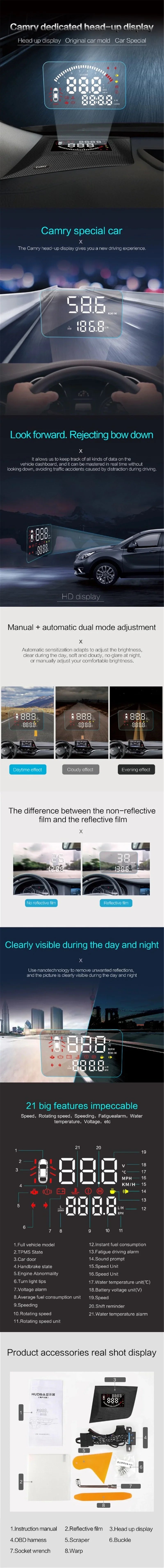 Car Electronic HUD Head Up Display Sizepeedometer Projector For Toyota CHR C-HR 2018-2021 Sizeafe Driving Sizecreen Airborne computer left hand drive