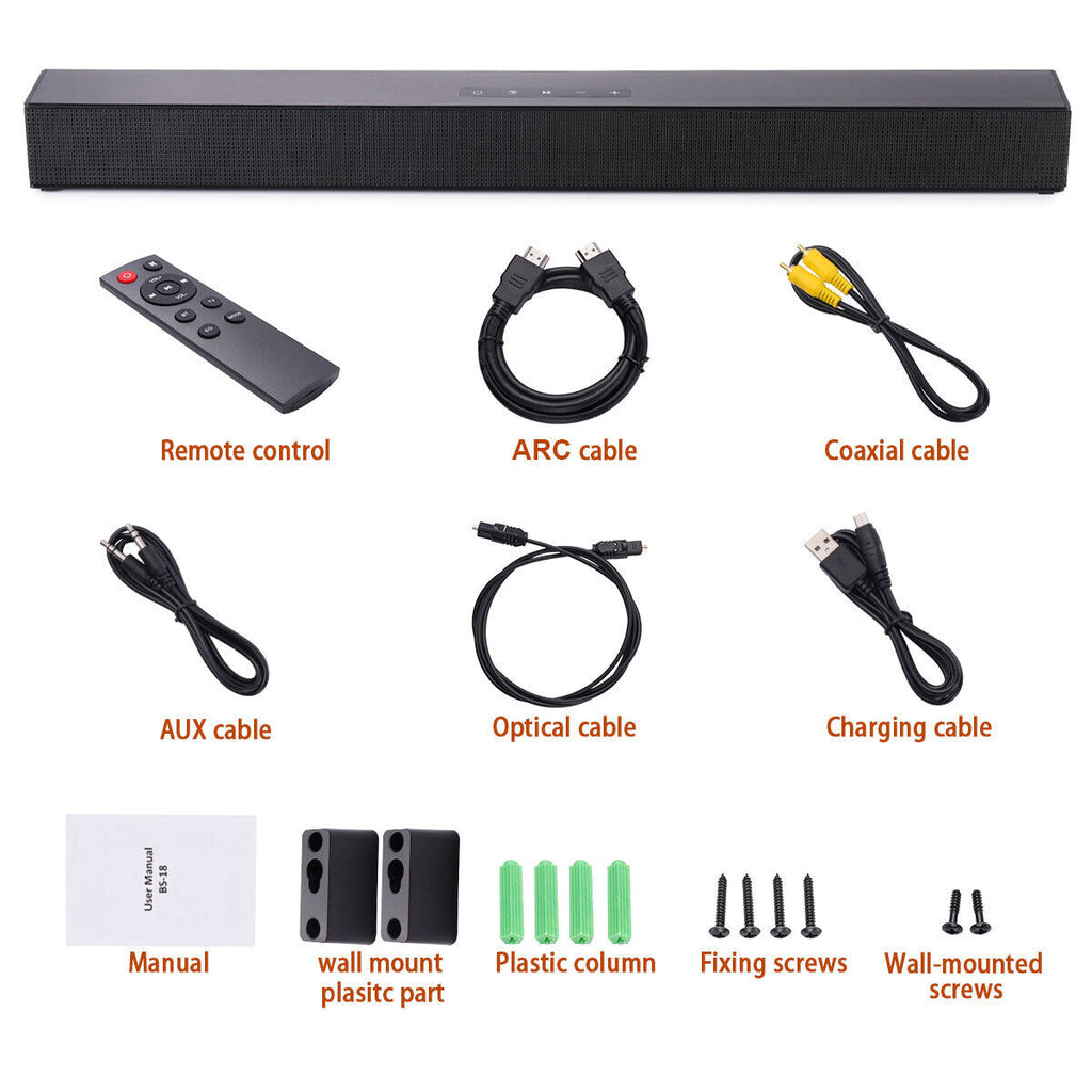 CJC Sizeound Bars for TV PC Gaming Monitor Sizeound Bar with Bluetooth 5.0/HDMI ARC/AUX/USizeB Bass Adjustable Wall Mountable