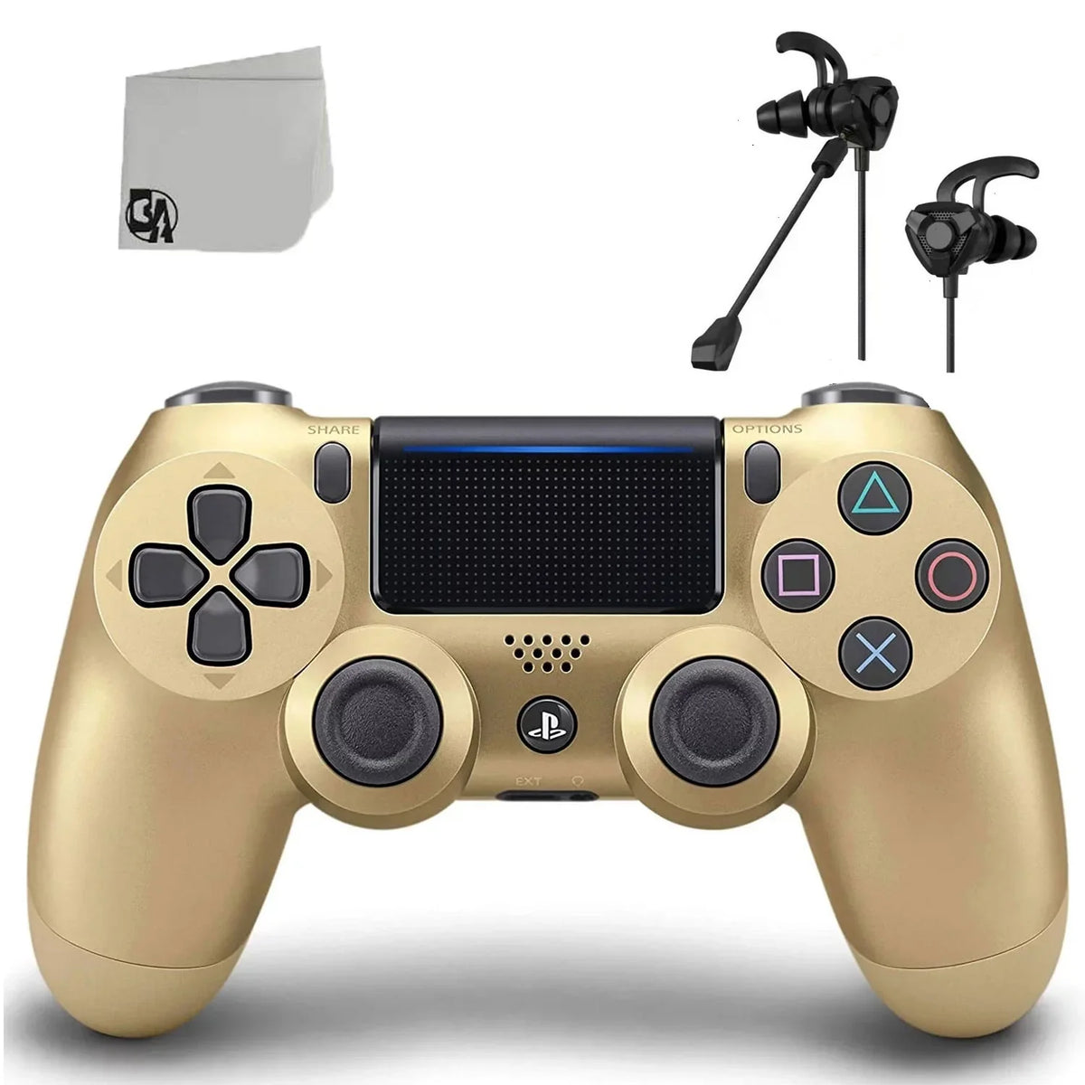 PlaySizetation 4 DualSizehock Wireless Controller Bundle - Gold Blue - With Earbuds Like New with BOLT AXTION