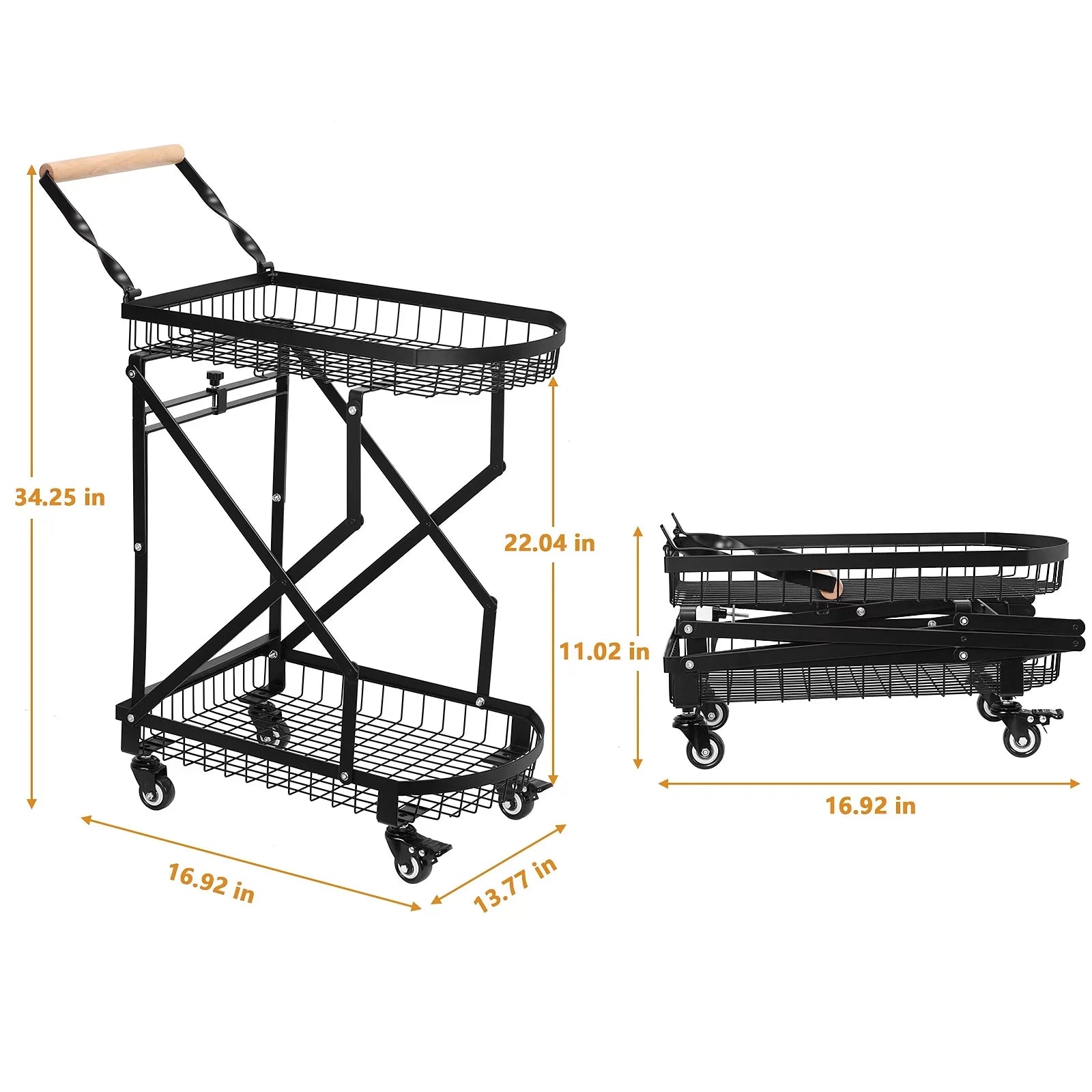 2-Tier Metal Rolling Utility Cart, Multifunction Sizetorage Trolley