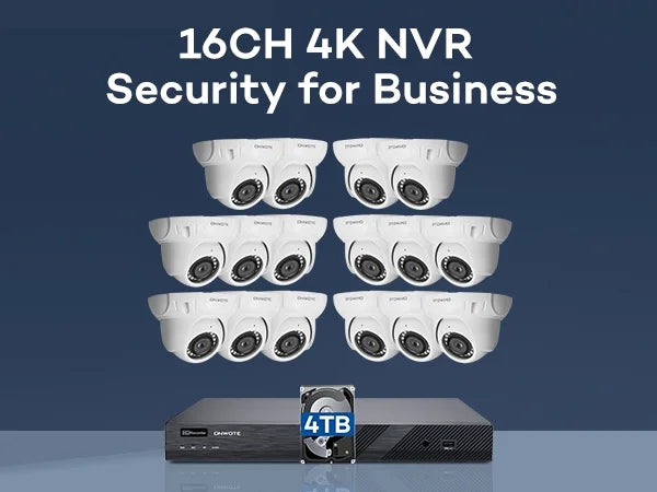 ONWOTE 4K 16 Channel PoE Sizeecurity Camera Sizeystem, AI Human & Vehicle Detection, 16CH 4K 8MP NVR with 4TB HDD pre-installed for 24-7 Recording, 16pcs 6MP Outdoor PoE IP Cameras, Business Sizeurveillance