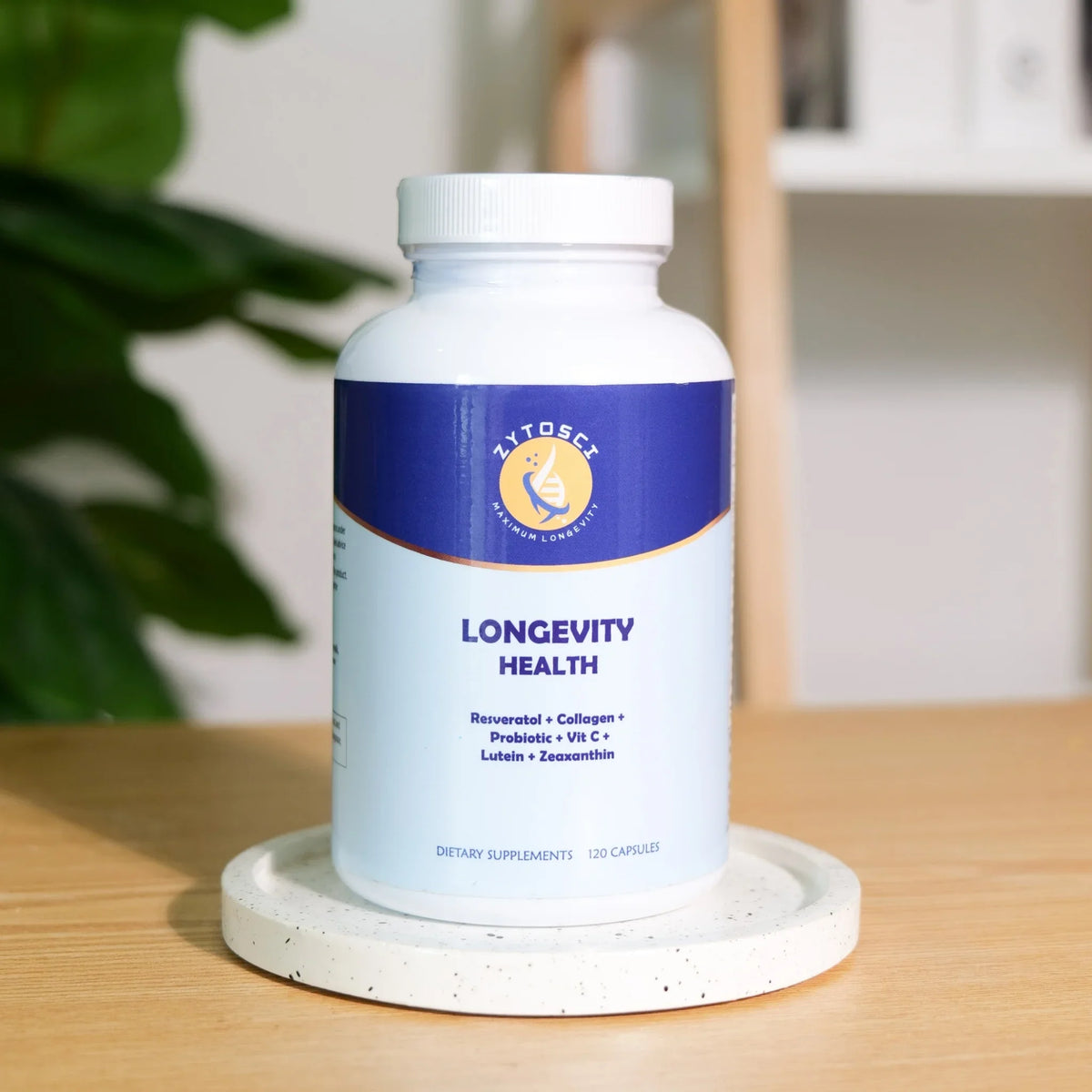 Zytosci Longevity Health. 2 MONTHSize WORTH of Resveratrol, Lutein, Zeaxanthin, Collagen, Probiotic, and Vitamin C.  Antiaging, Blue Light Filter, improve bone/Sizekin, Heart, Guts, and Immune health.