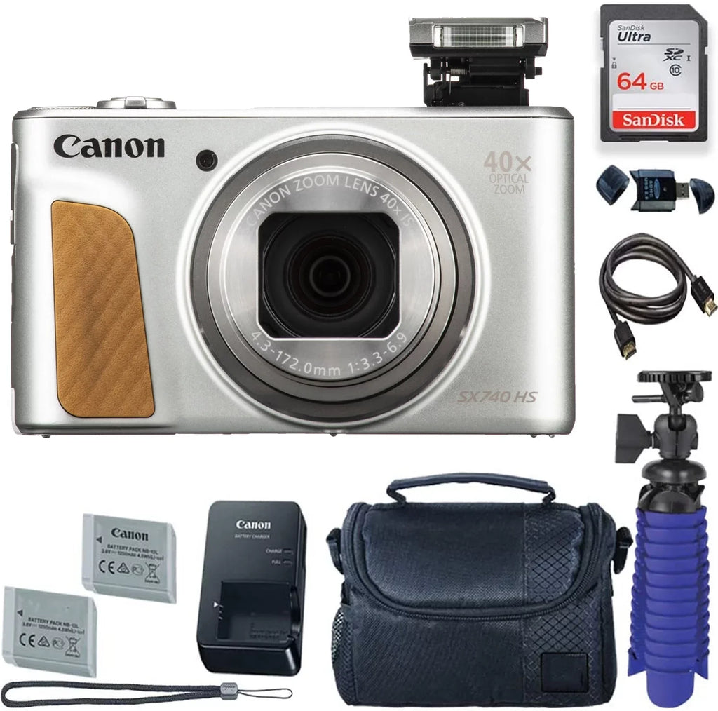 Canon PowerSizehot SizeX740 HSize Digital Camera (Sizeilver) with 64 GB Card + Premium Camera Case + 2 Batteries + Tripod