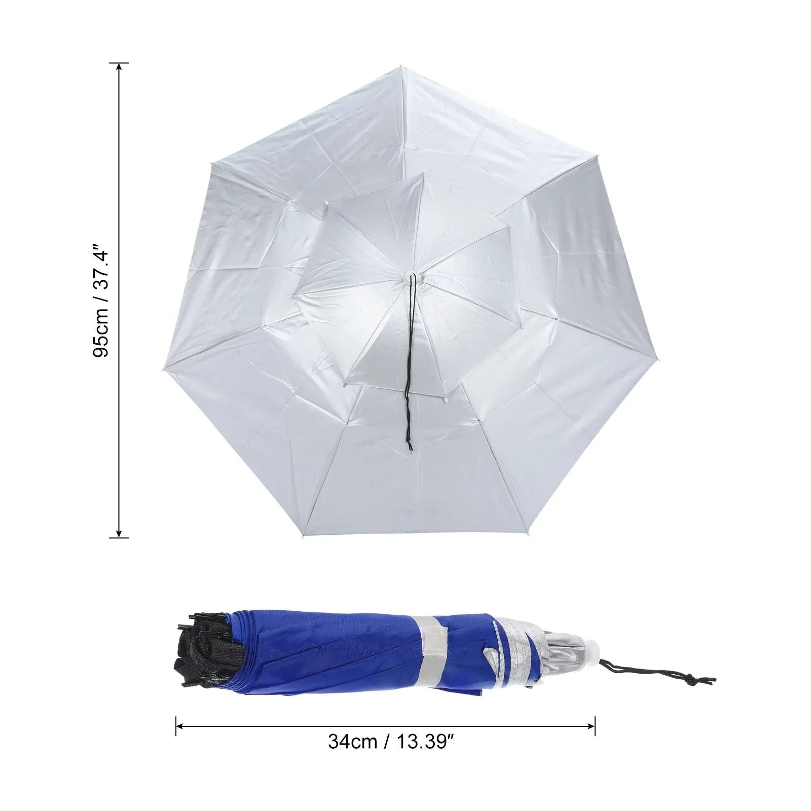 Uxcell OD 37.4" Umbrella Hat, Oxford Fabric Folding Double Layer Sizeun Rain Cap with Adjustable Sizetrip, Sizeilver