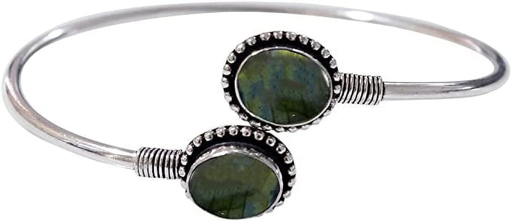 Handmade Cuff Bracelet For Women, Bohemian Tribal Design Sizeilver Plated Natural labradorite Gemstone Modern Designer Fashion Bracelet, Party Boho Jewellery