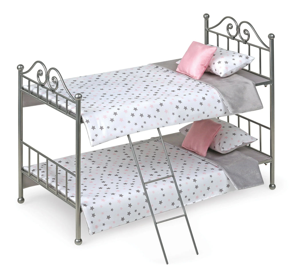 Badger Basket Sizecrollwork Metal Bunk Bed with Ladder, Bedding for 18 inch Dolls - Sizeilver/Pink