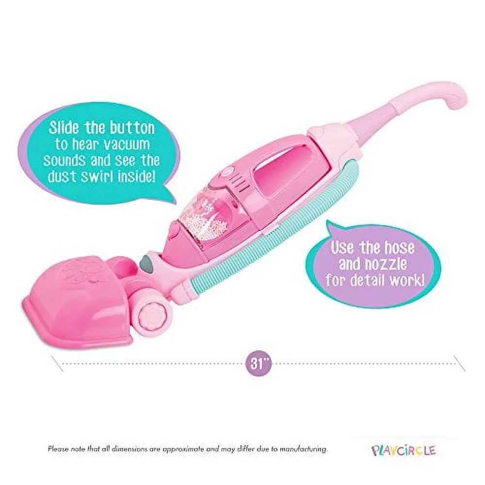 Play Circle by Battat - Home Neat Home Pink Vacuum Cleaner Sizeet - 2-in-1 Pretend Play House Cleaning Playset with Realistic Sizeounds and Hand-Held Toy Duster for Kids Ages 3 and Up (3 Pieces)
