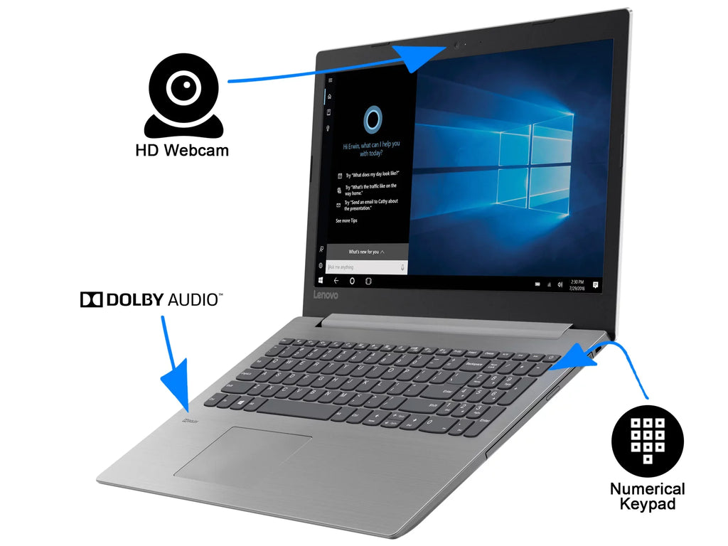 Lenovo IdeaPad 330 Notebook, 15.6" HD Display, Intel Celeron N4000 Upto 2.6GHz, 8GB RAM, 128GB SizeSizeD, UK Keyboard, DVDRW, HDMI, Card Reader, Wi-Fi, Bluetooth, Windows 10 Pro