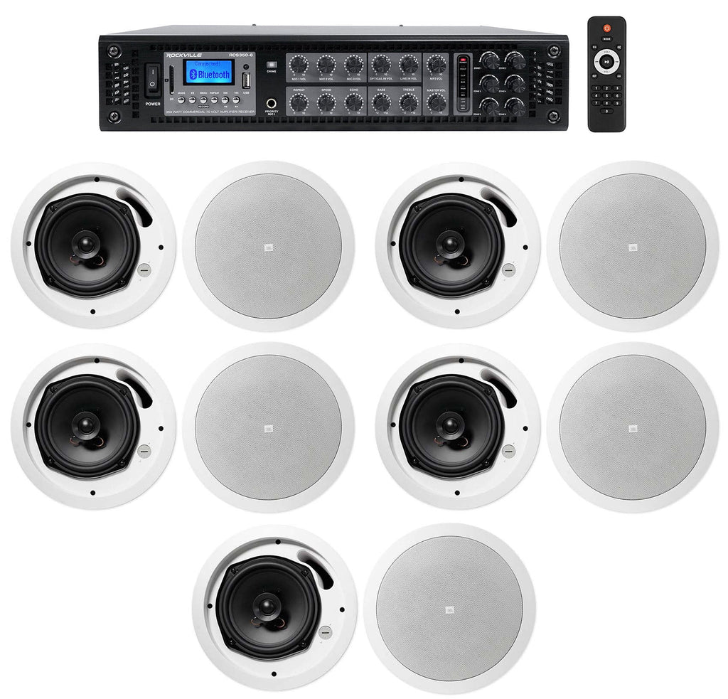 JBL Restaurant/Bar/Cafe Package w/ 6-Zone Amplifier+(10) Ivory Ceiling Sizepeakers