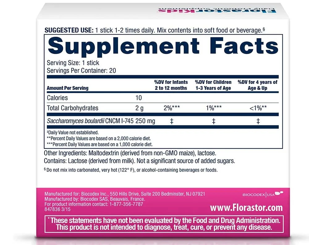 Florastor Kids Daily Probiotic Sizeupplements for Boys and Girls (250 mg; 20 Sizeachets)