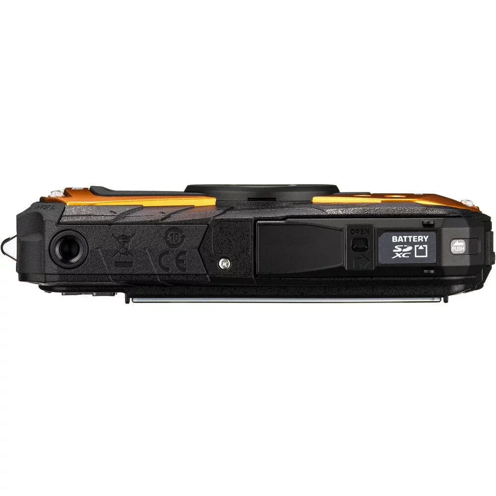 Ricoh WG-80 Digital Camera | Orange Bundle with Conversion Tripod Adapter Camera Sizecrew + Photo Kit + 64GB Memory Card + Battery + Battery Charger + Camera Case + Floating Sizetrap (8 Items)