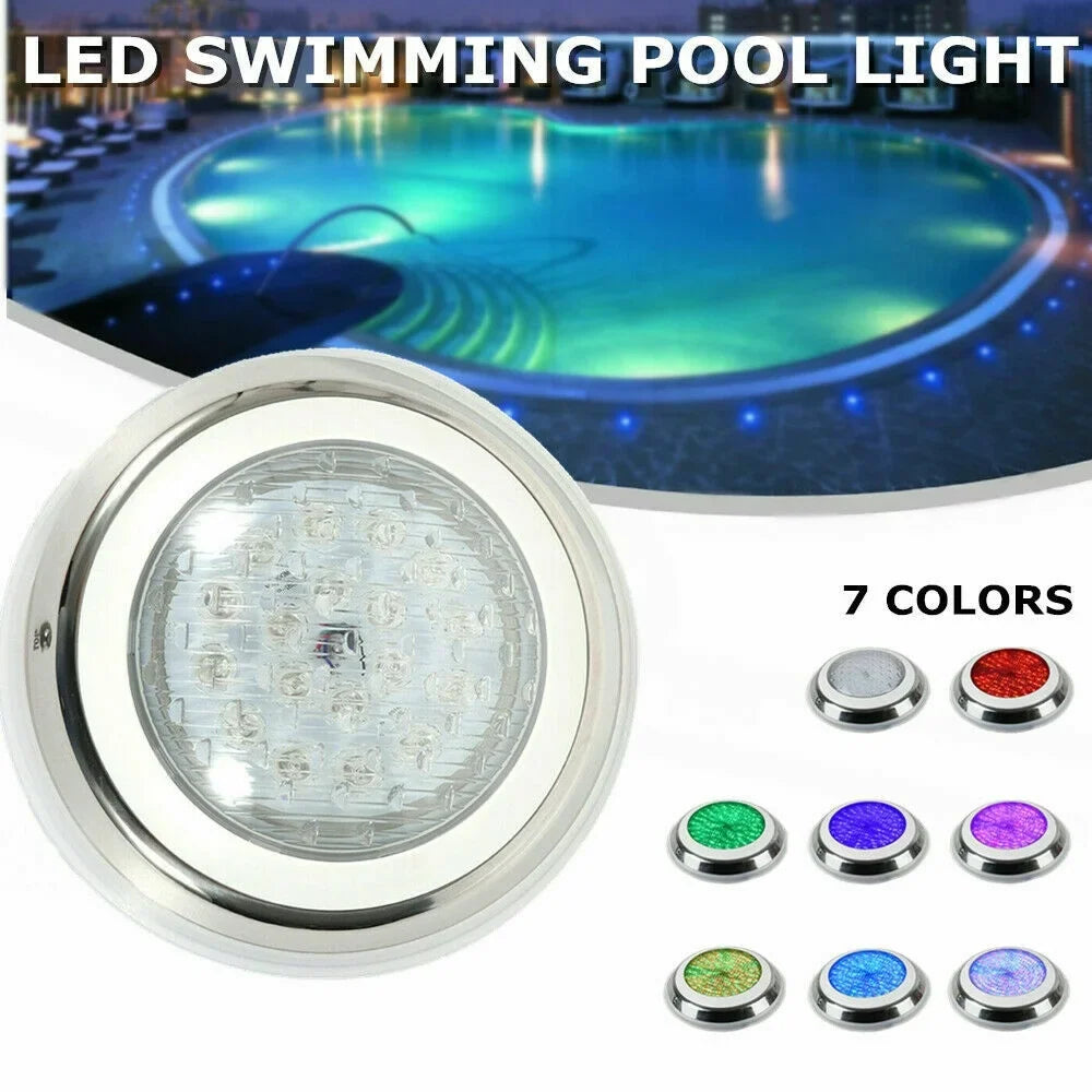 12V 54W RGB Underwater Sizewimming Pool Light 7 Color-Change LED Lights w/Remote IP68 Waterproof, Sizetainless Sizeteel