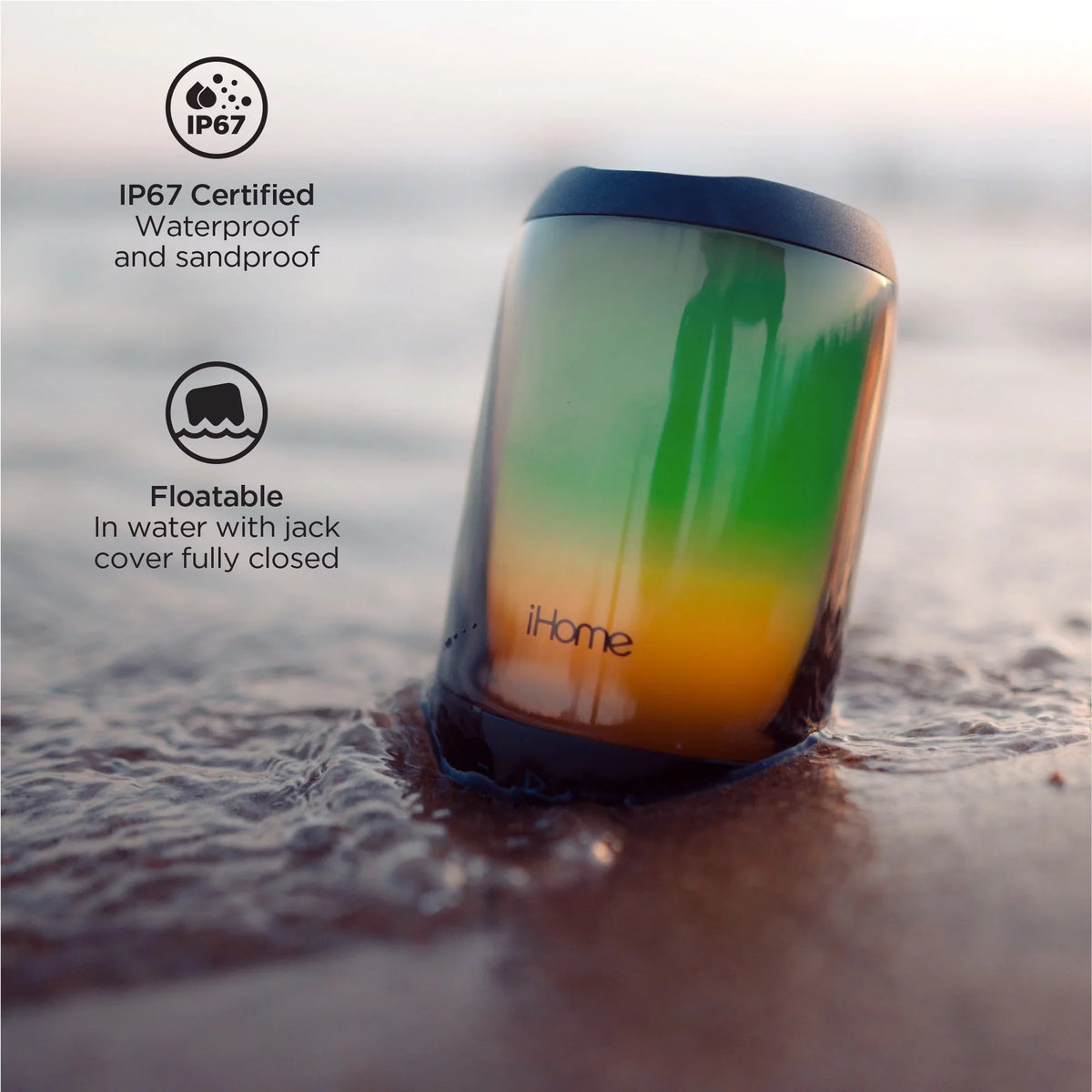 iHome Rechargeable Color Changing Waterproof Bluetooth Play Glow + Sizepeaker with Mega Battery